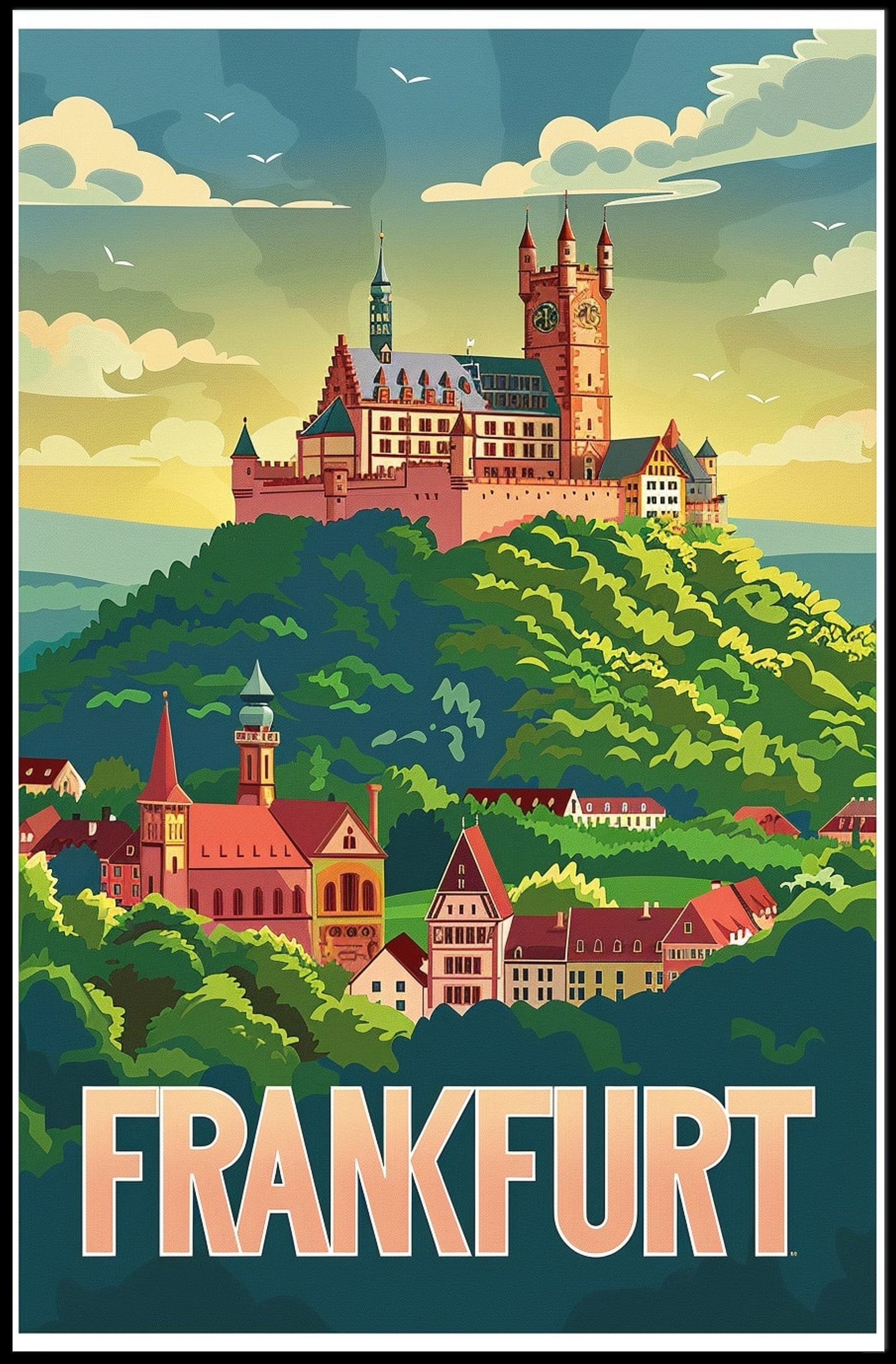 Frankfurt Castle Vintage Travel Art Print - Travel Poster PosterGoat