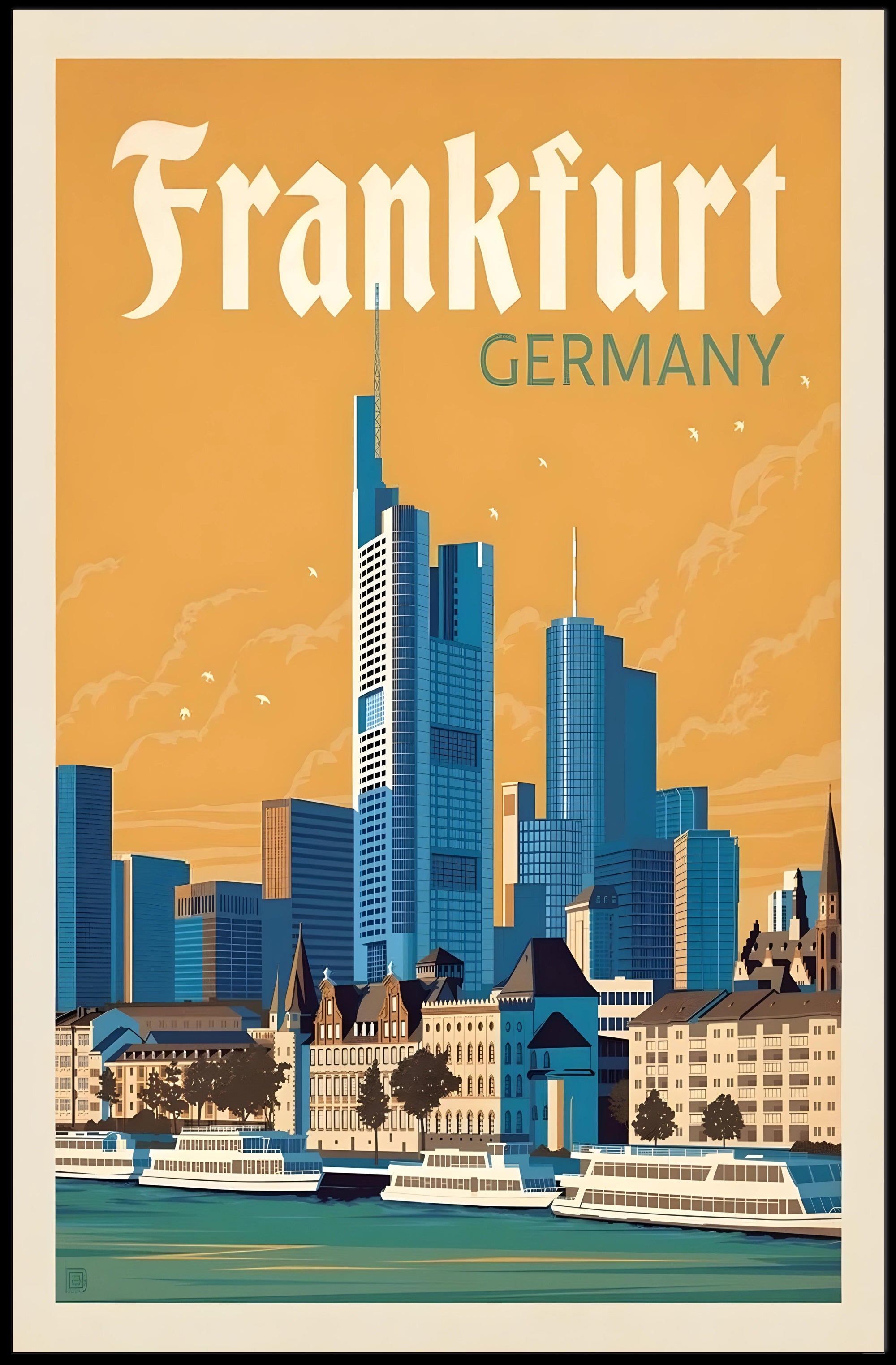 Frankfurt Skyline Retro Travel Poster PosterGoat
