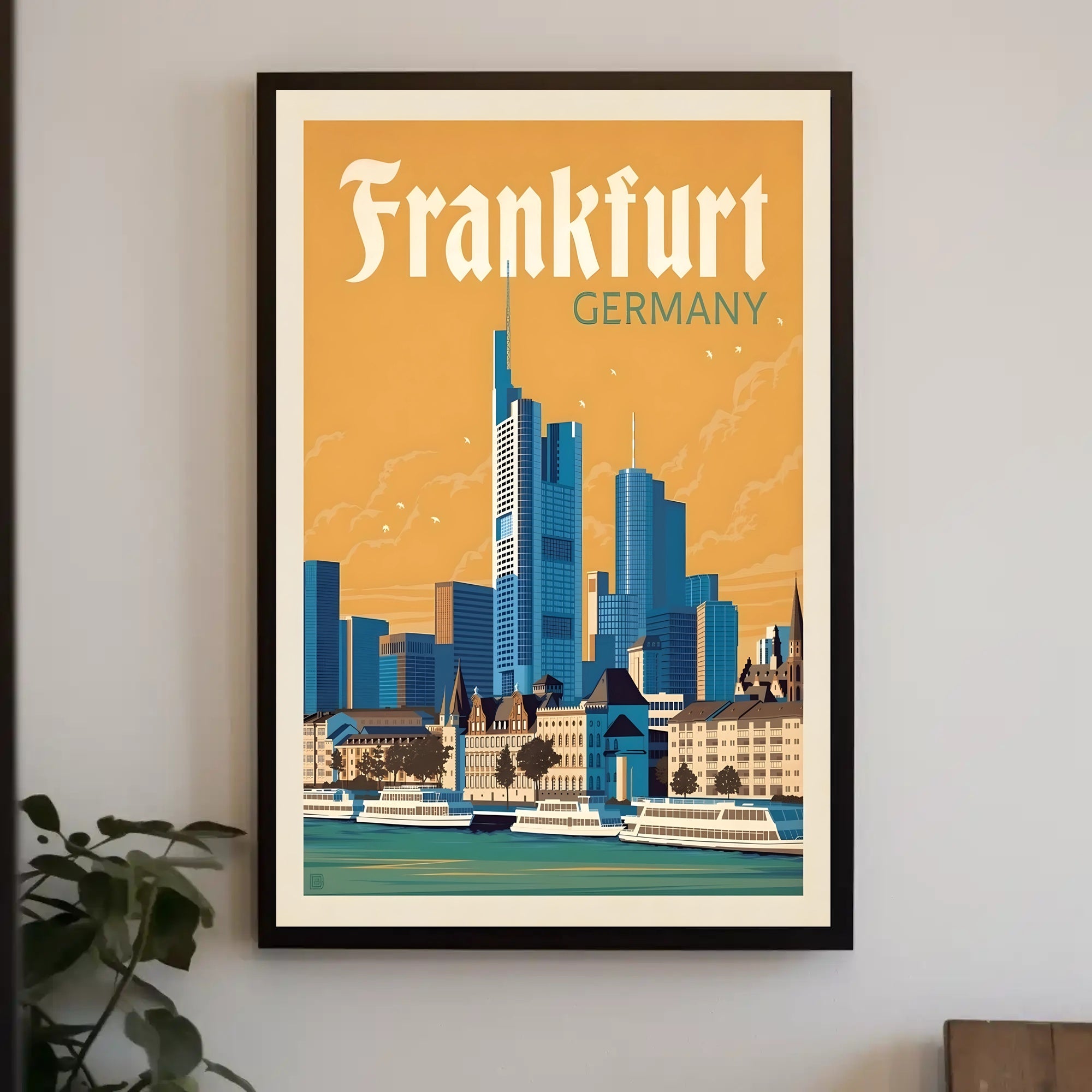 Frankfurt Skyline Retro Travel Poster PosterGoat