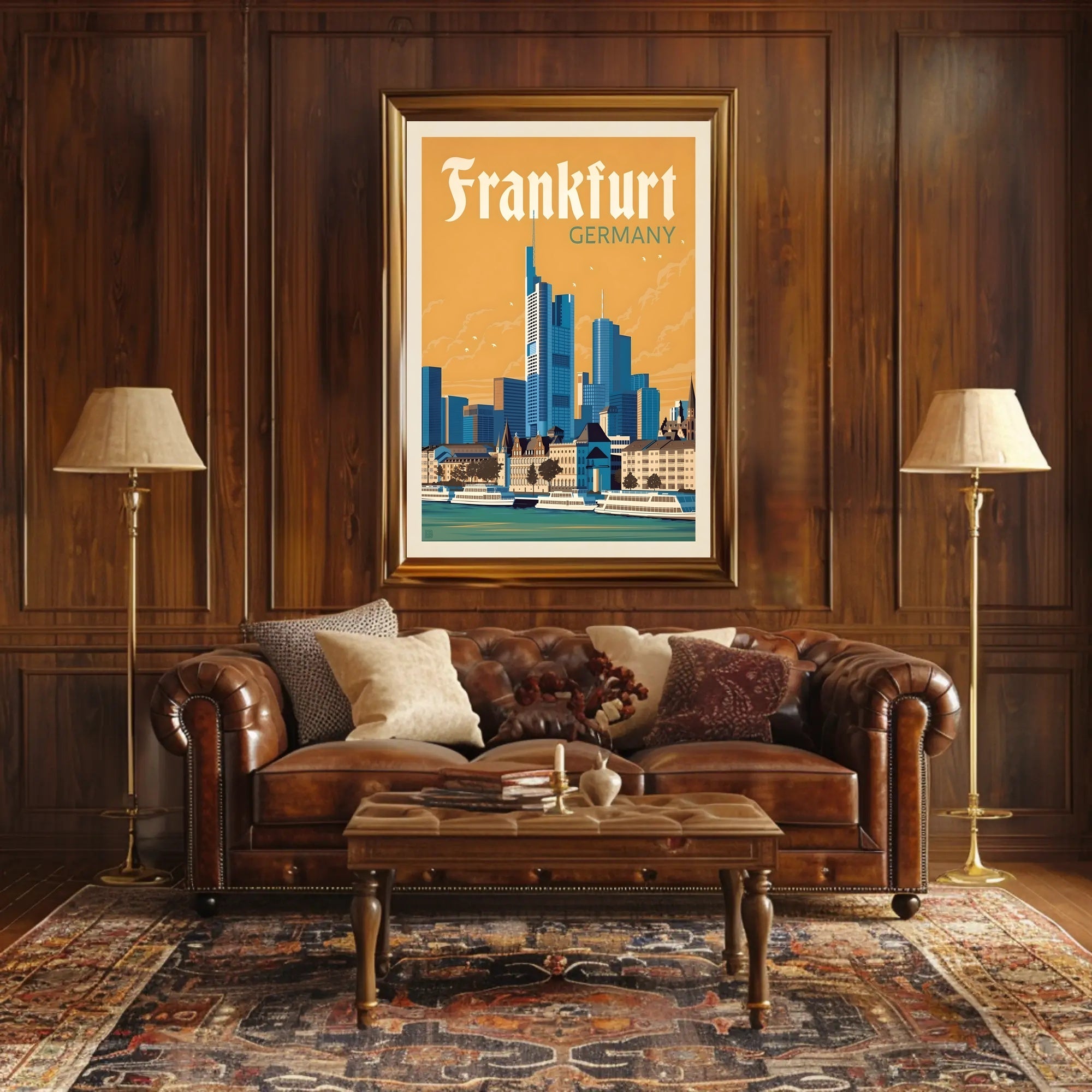 Frankfurt Skyline Retro Travel Poster PosterGoat