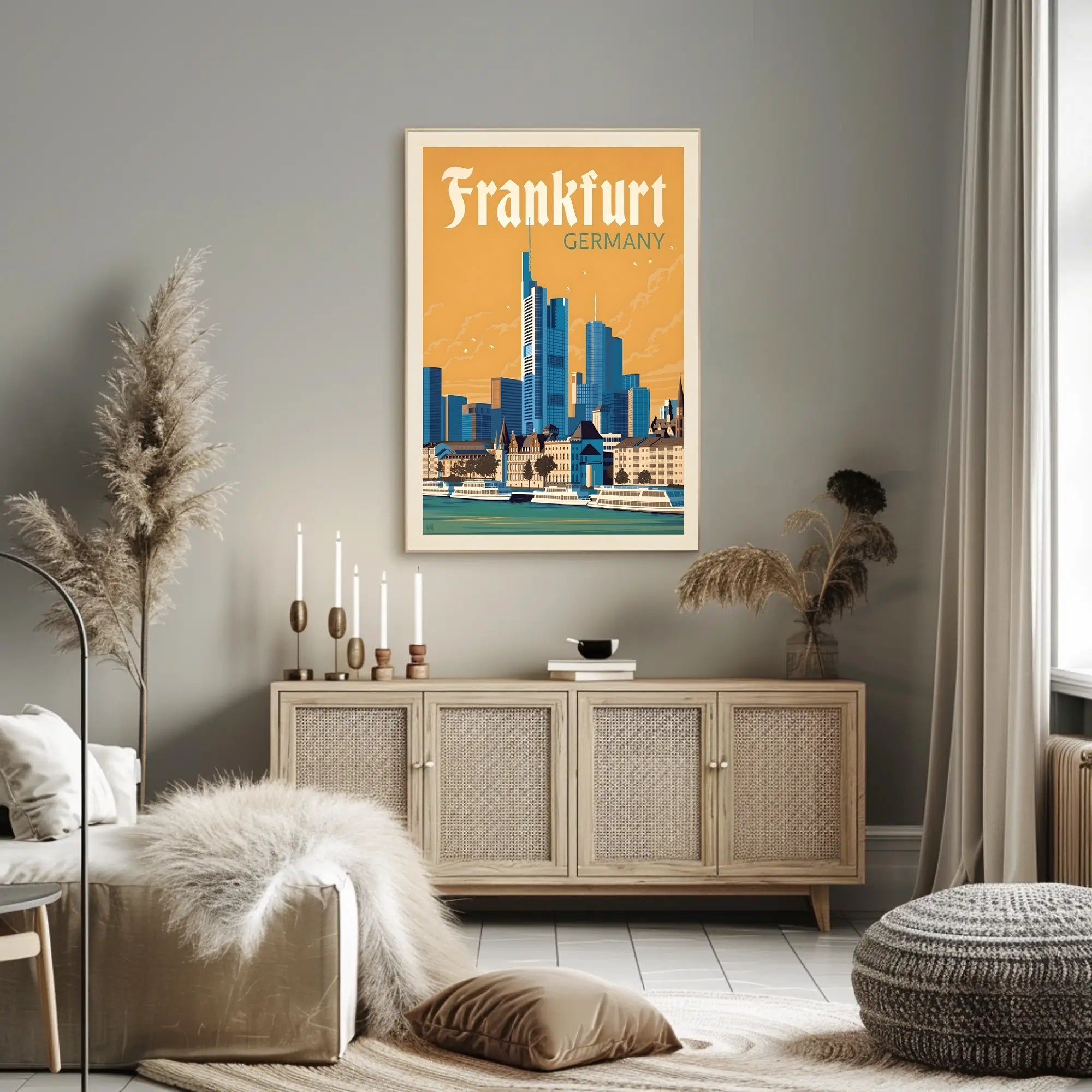 Frankfurt Skyline Retro Travel Poster PosterGoat