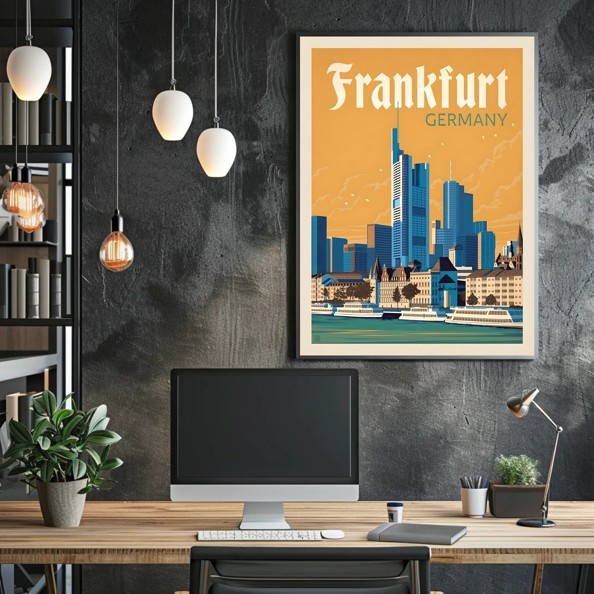 Frankfurt Skyline Retro Travel Poster PosterGoat