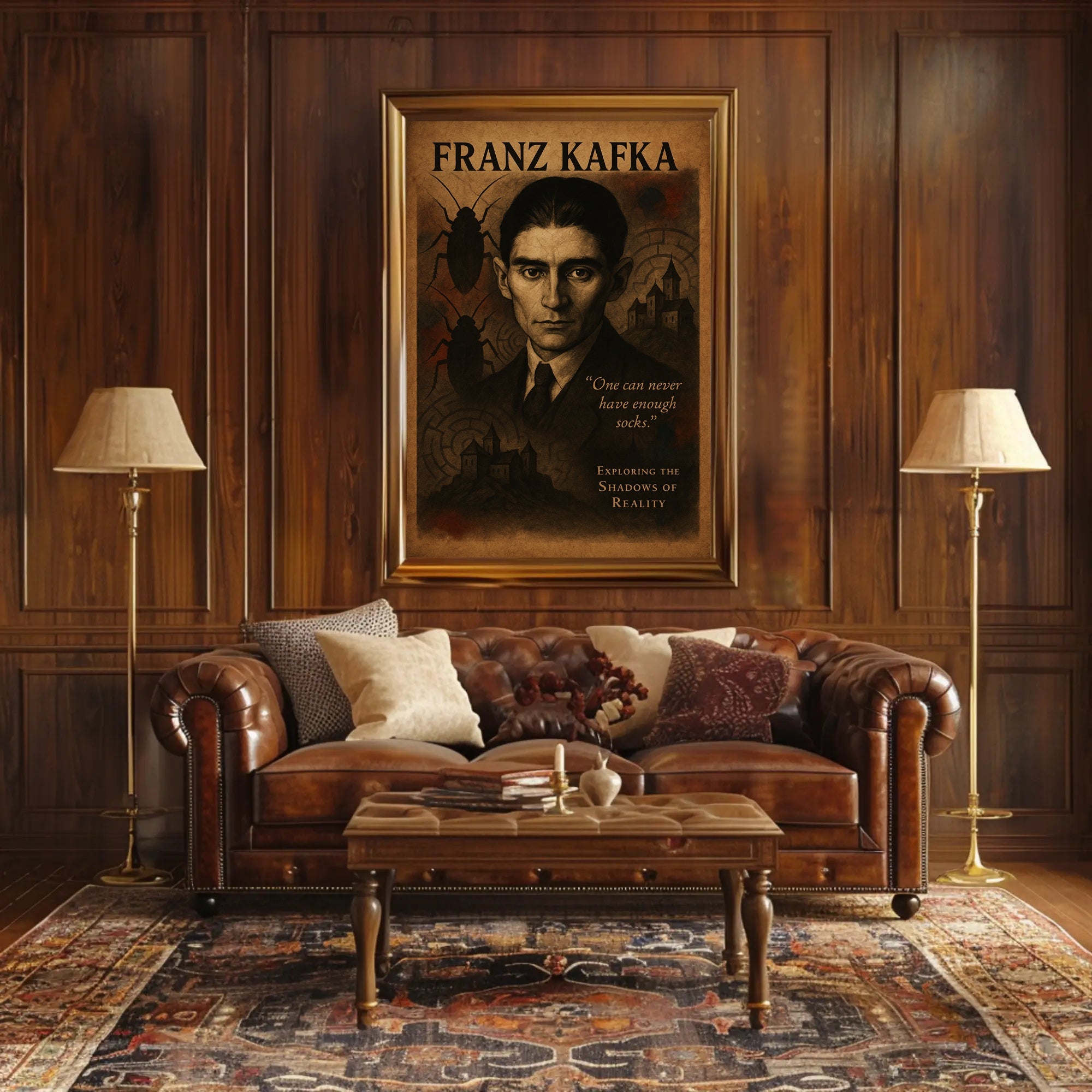 Franz Kafka Exploring the Shadows of Reality Poster PosterGoat