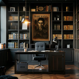Franz Kafka Exploring the Shadows of Reality Poster PosterGoat