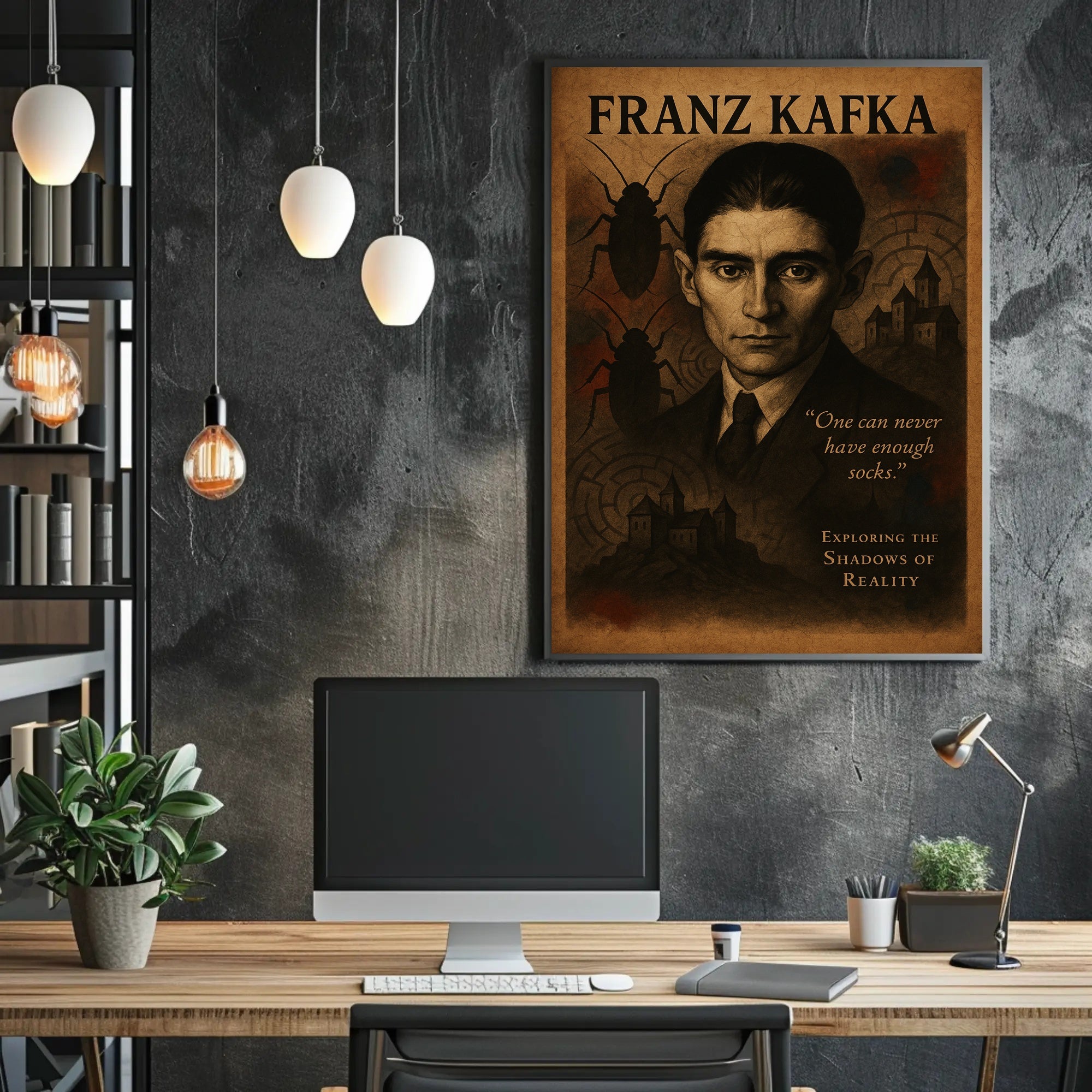 Franz Kafka Exploring the Shadows of Reality Poster PosterGoat