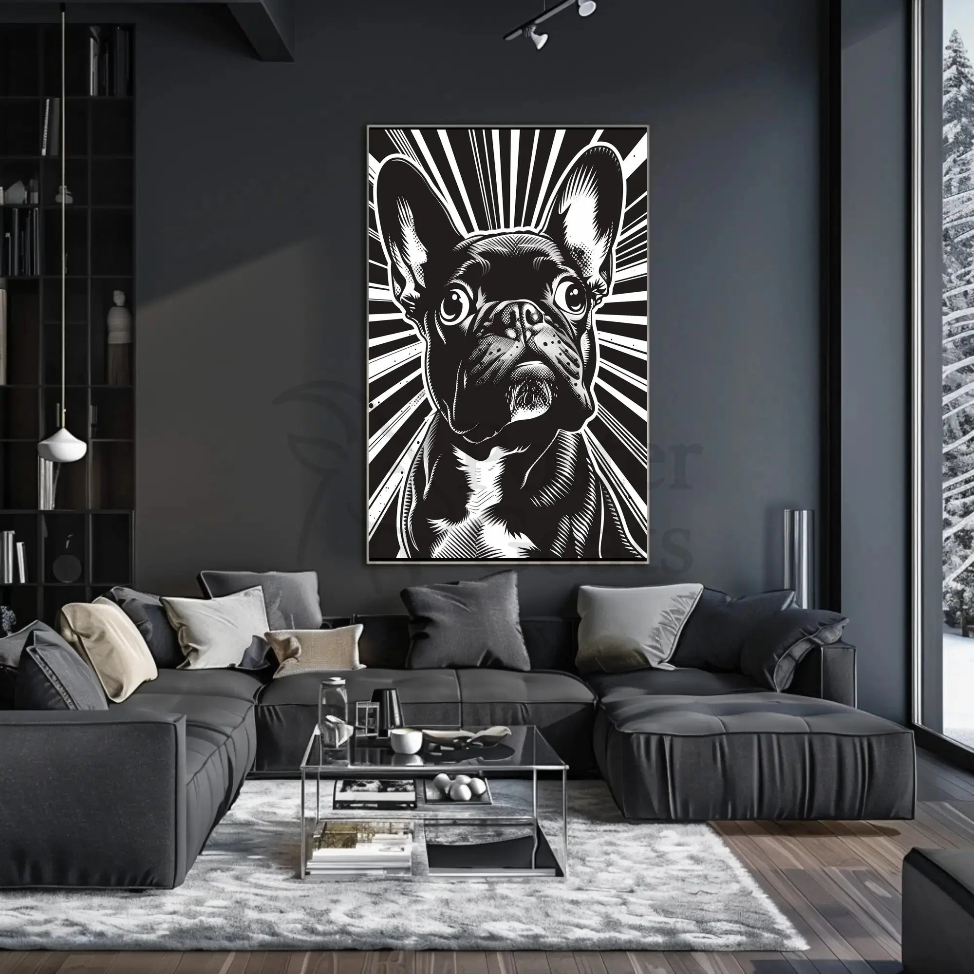 French Bulldog Illustration: Black & White Dog Breed Poster PosterGoat