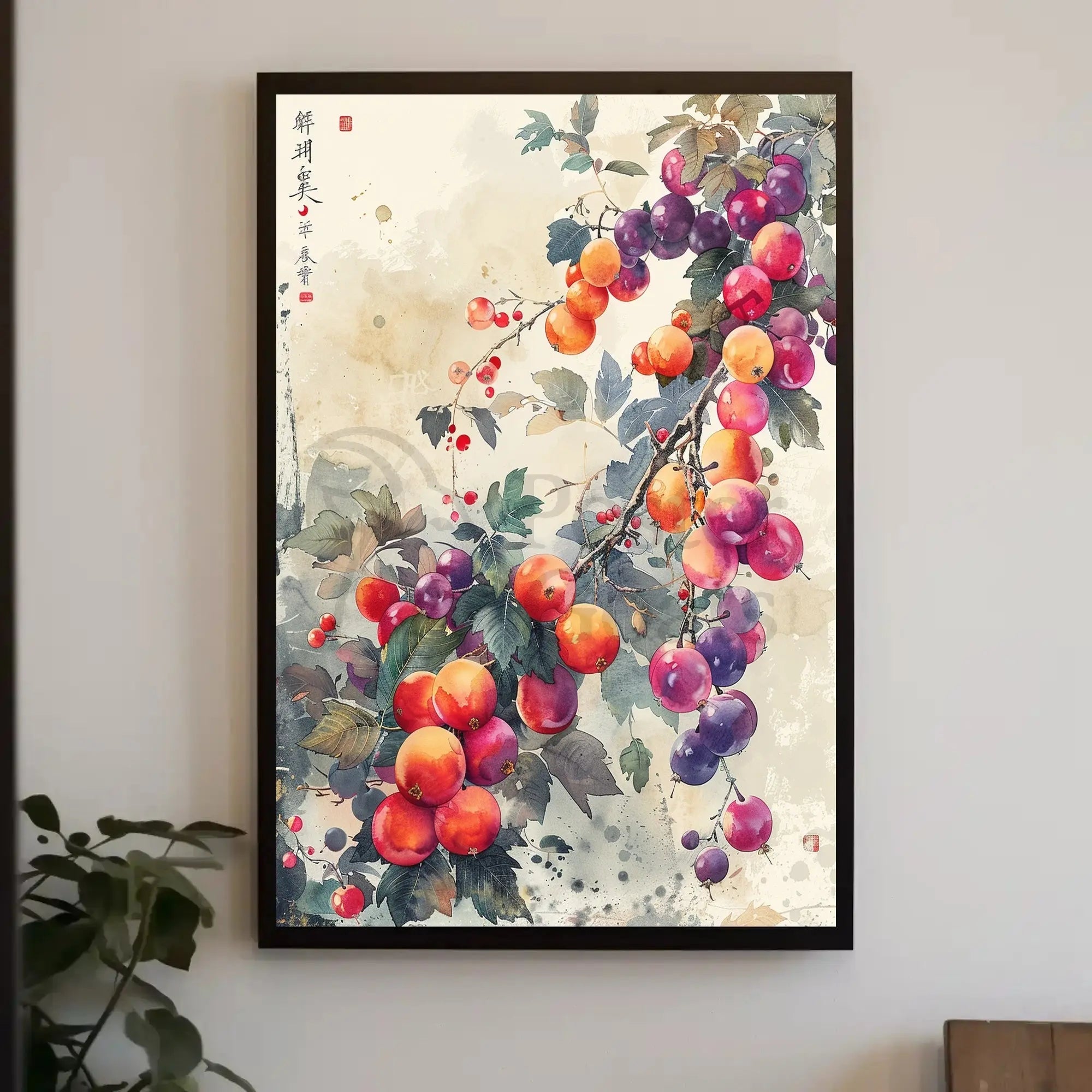 Fruitful Harmony: Traditional East Asian Garden Art Poster PosterGoat