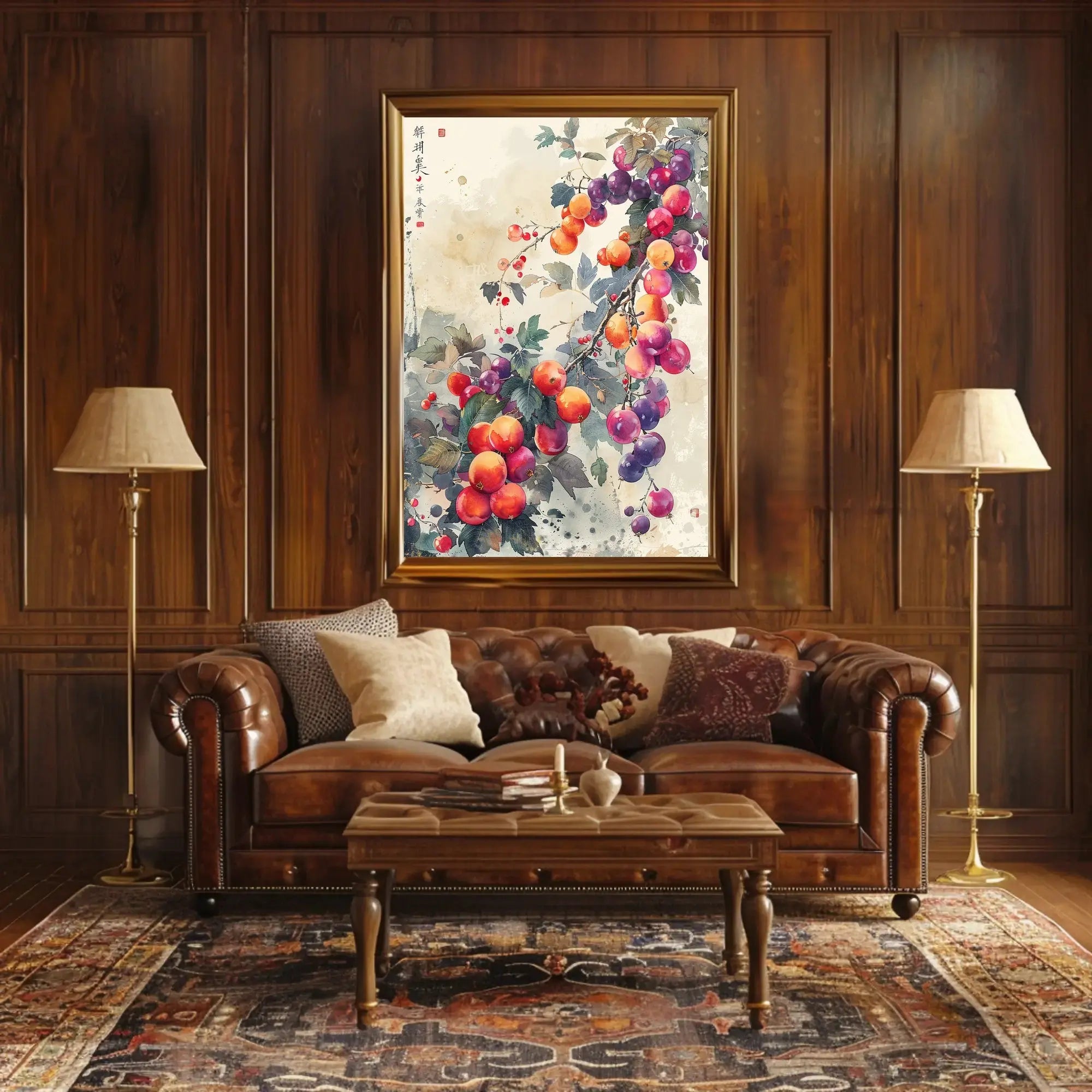 Fruitful Harmony: Traditional East Asian Garden Art Poster PosterGoat