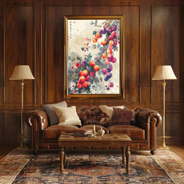 Fruitful Harmony: Traditional East Asian Garden Art Poster PosterGoat
