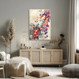 Fruitful Harmony: Traditional East Asian Garden Art Poster PosterGoat