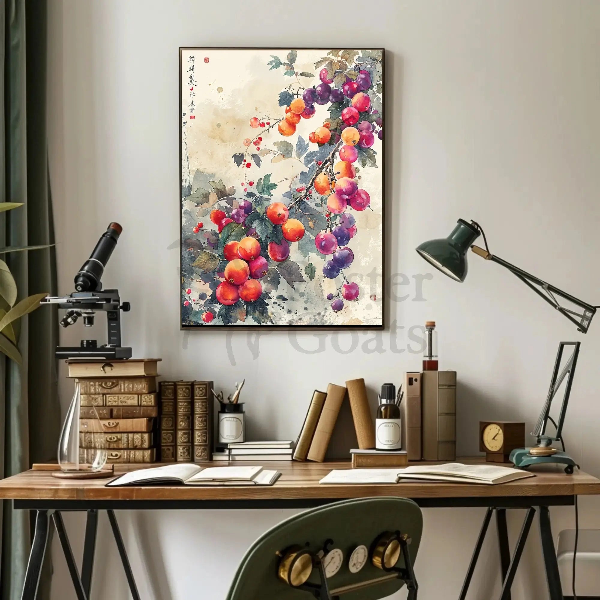 Fruitful Harmony: Traditional East Asian Garden Art Poster PosterGoat