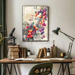 Fruitful Harmony: Traditional East Asian Garden Art Poster PosterGoat