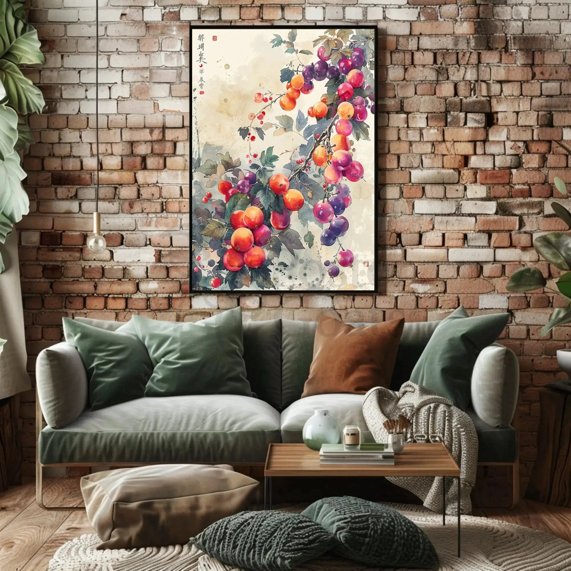 Fruitful Harmony: Traditional East Asian Garden Art Poster PosterGoat