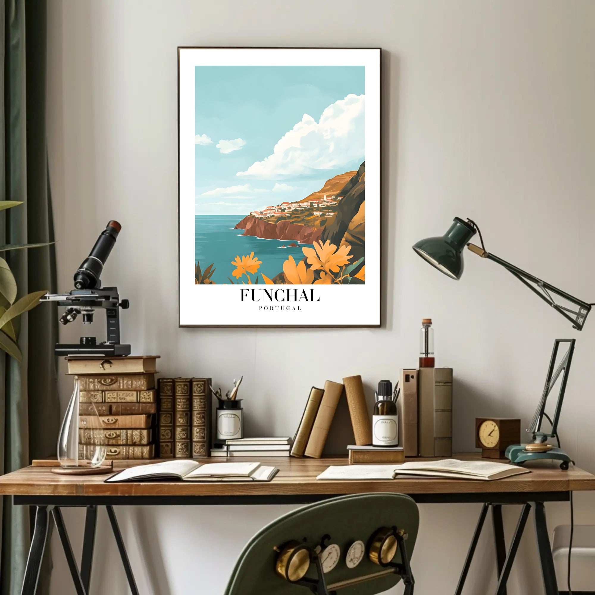 Funchal Coastal View in Portugal Travel Poster PosterGoat