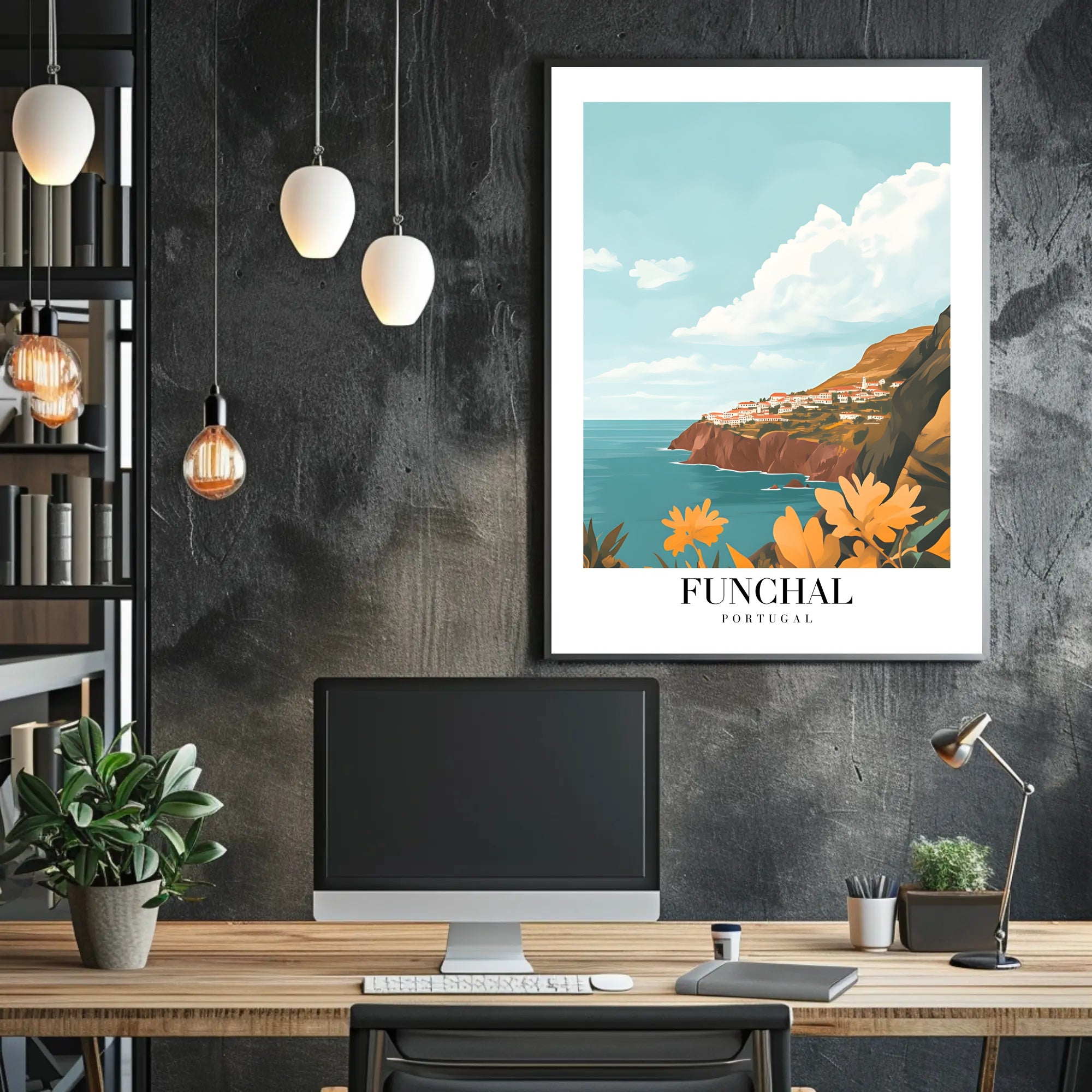 Funchal Coastal View in Portugal Travel Poster PosterGoat