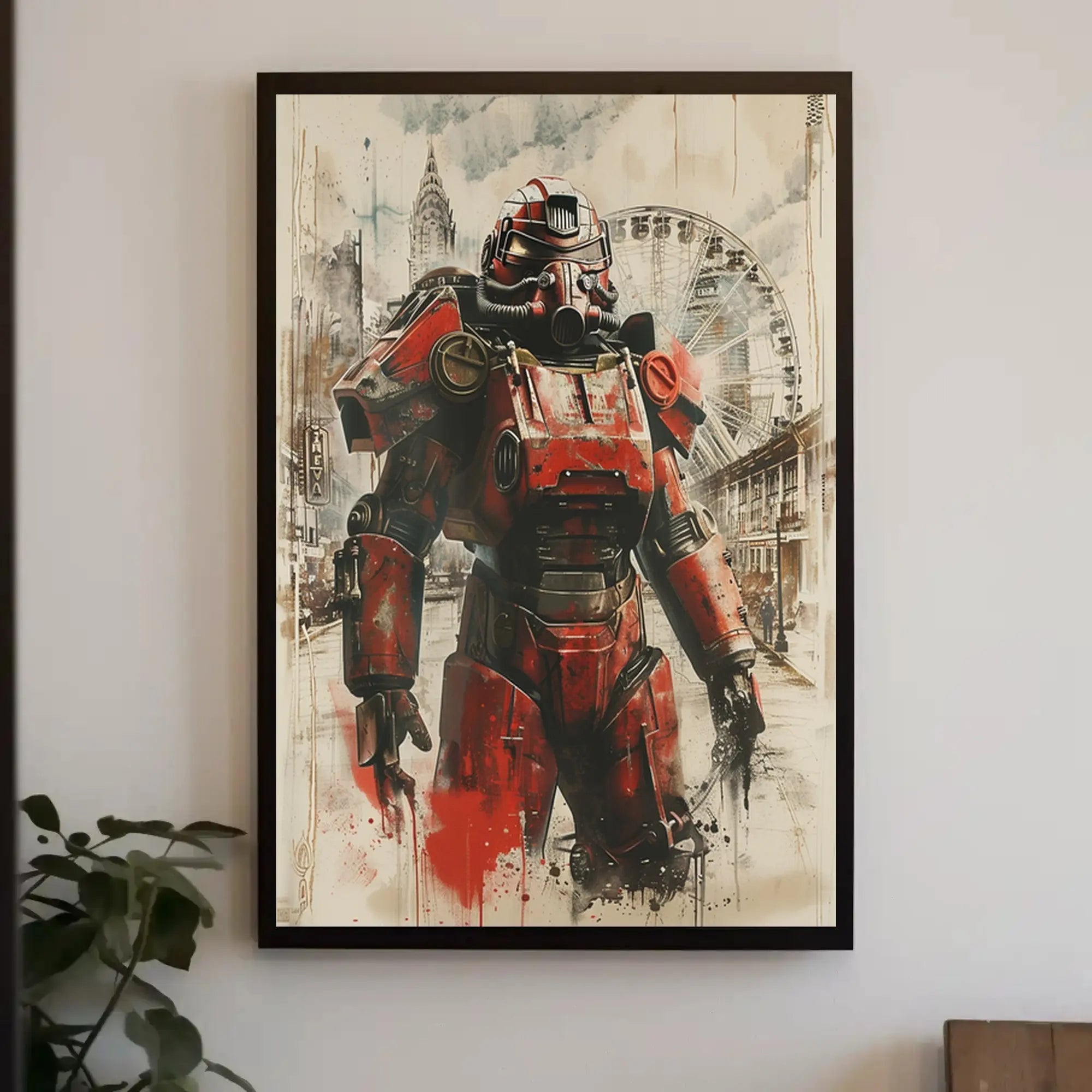 Futuristic Armored Hero in Dystopian Sci-Fi Poster PosterGoat