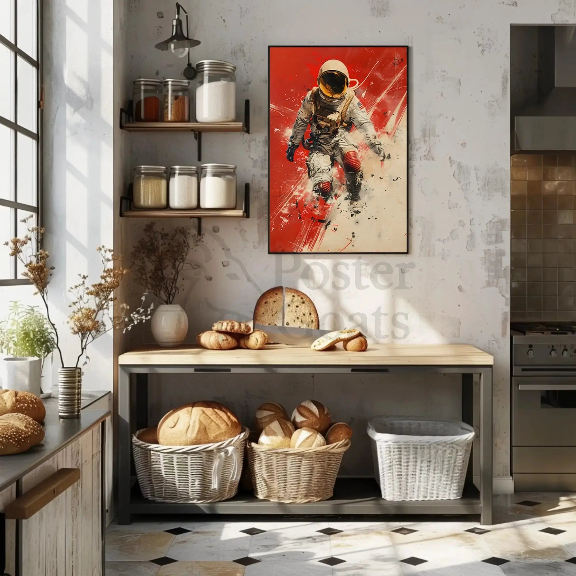 Futuristic Astronaut in Motion Sci-Fi Poster PosterGoat