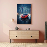 Futuristic Car in Urban Cityscape Sci-Fi Poster PosterGoat