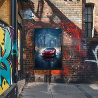 Futuristic Car in Urban Cityscape Sci-Fi Poster PosterGoat