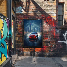 Futuristic Car in Urban Cityscape Sci-Fi Poster PosterGoat