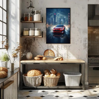 Futuristic Car in Urban Cityscape Sci-Fi Poster PosterGoat