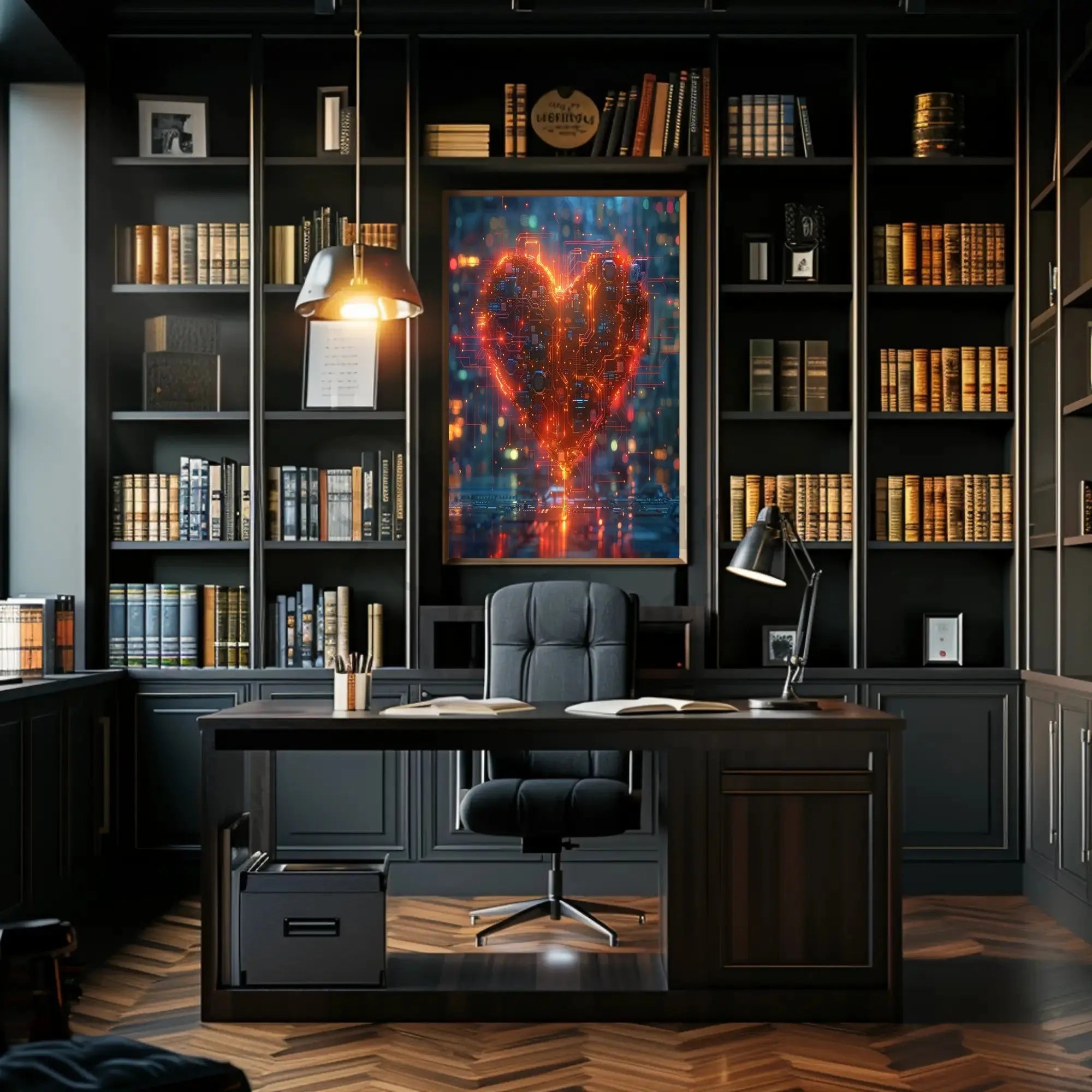 Futuristic Circuitry Heart Poster with Sci-Fi Aesthetic PosterGoat