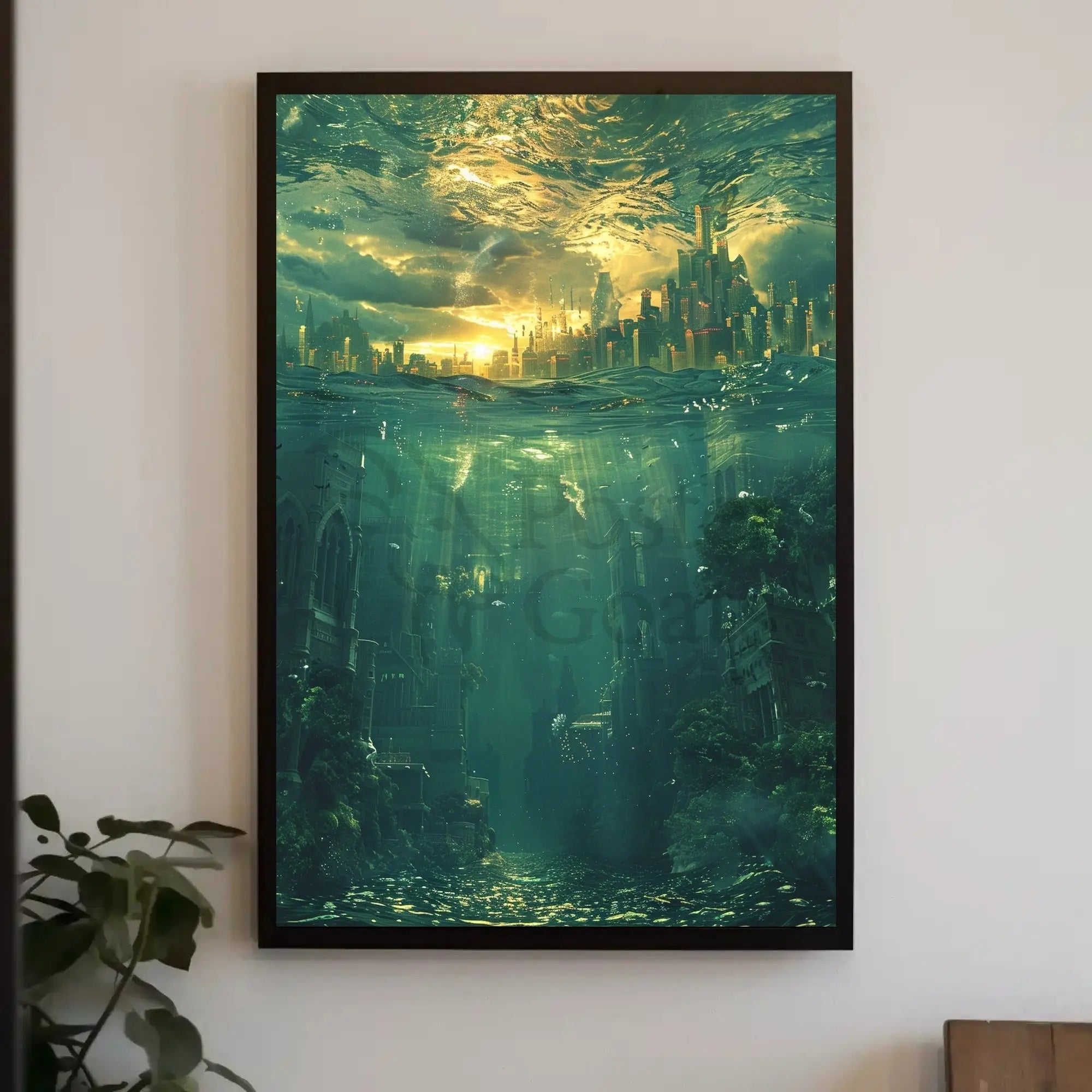 Futuristic City and Underwater World Artistic Sci-Fi Poster PosterGoat