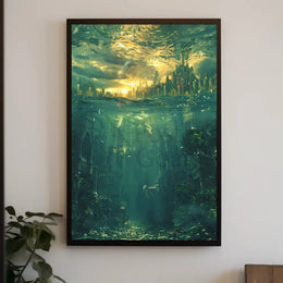 Futuristic City and Underwater World Artistic Sci-Fi Poster PosterGoat