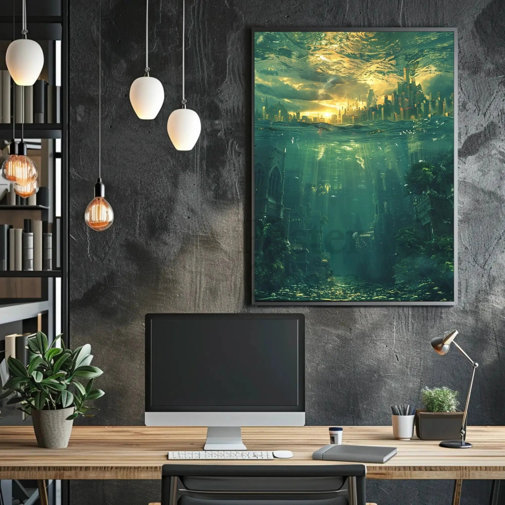 Futuristic City and Underwater World Artistic Sci-Fi Poster PosterGoat