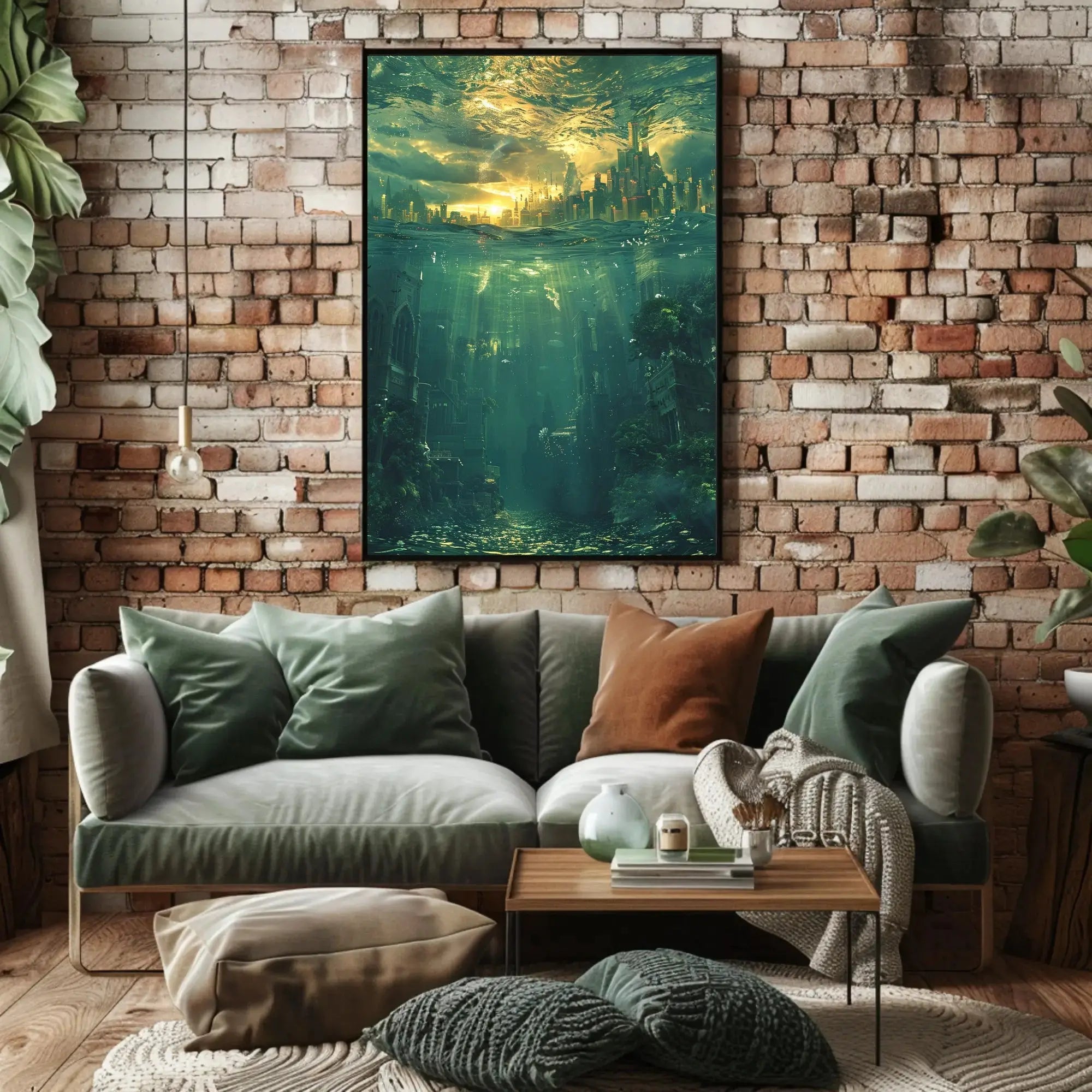 Futuristic City and Underwater World Artistic Sci-Fi Poster PosterGoat