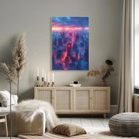Futuristic Cityscape Illustration with Cyberpunk Aesthetic Poster PosterGoat