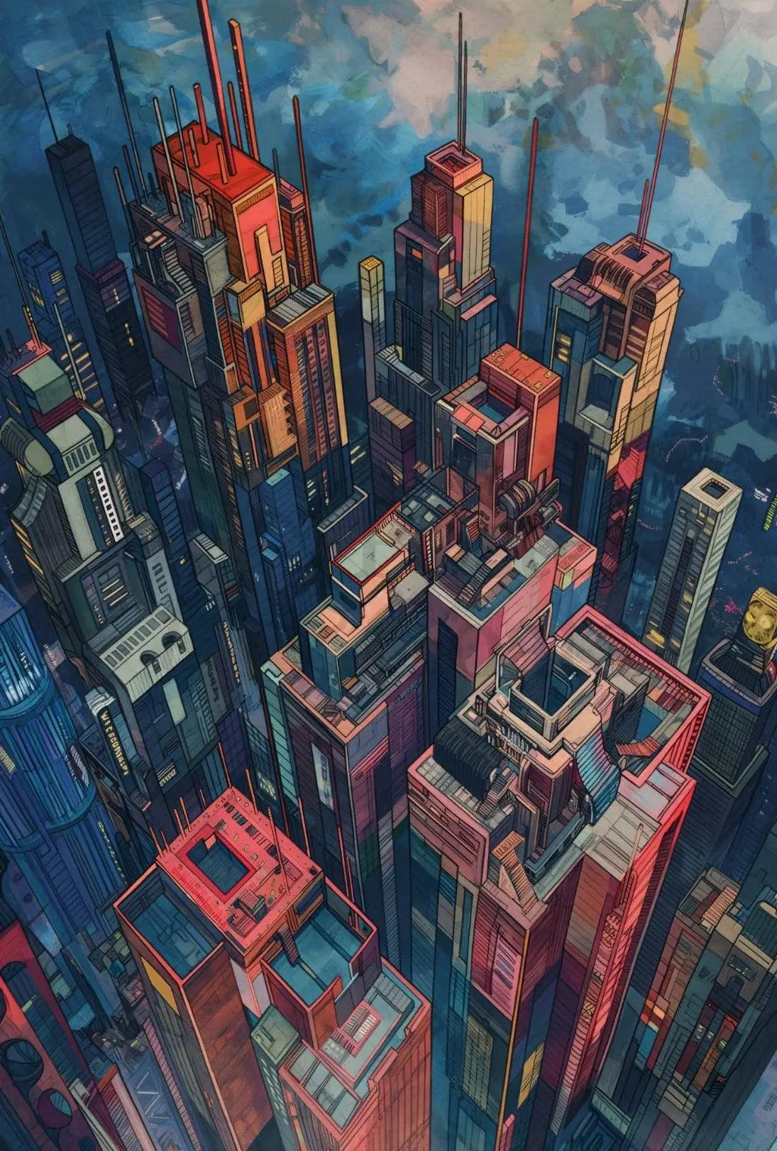 Futuristic Cityscape Modern Architectural Illustration Sci-Fi Poster PosterGoat
