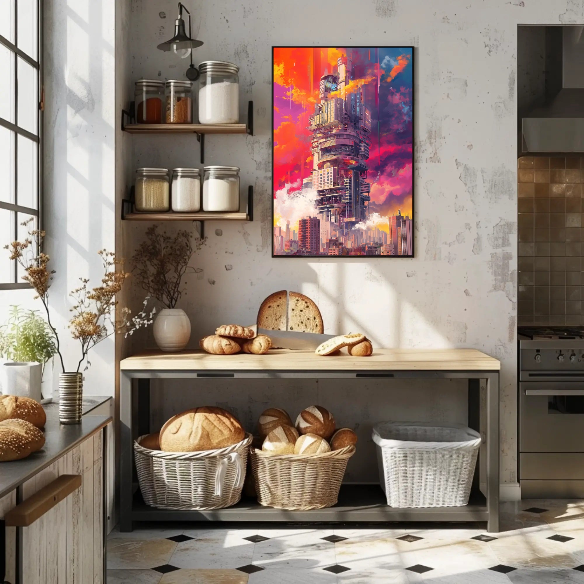 Futuristic Cityscape Poster: Towering Sci-Fi Urban Vision PosterGoat
