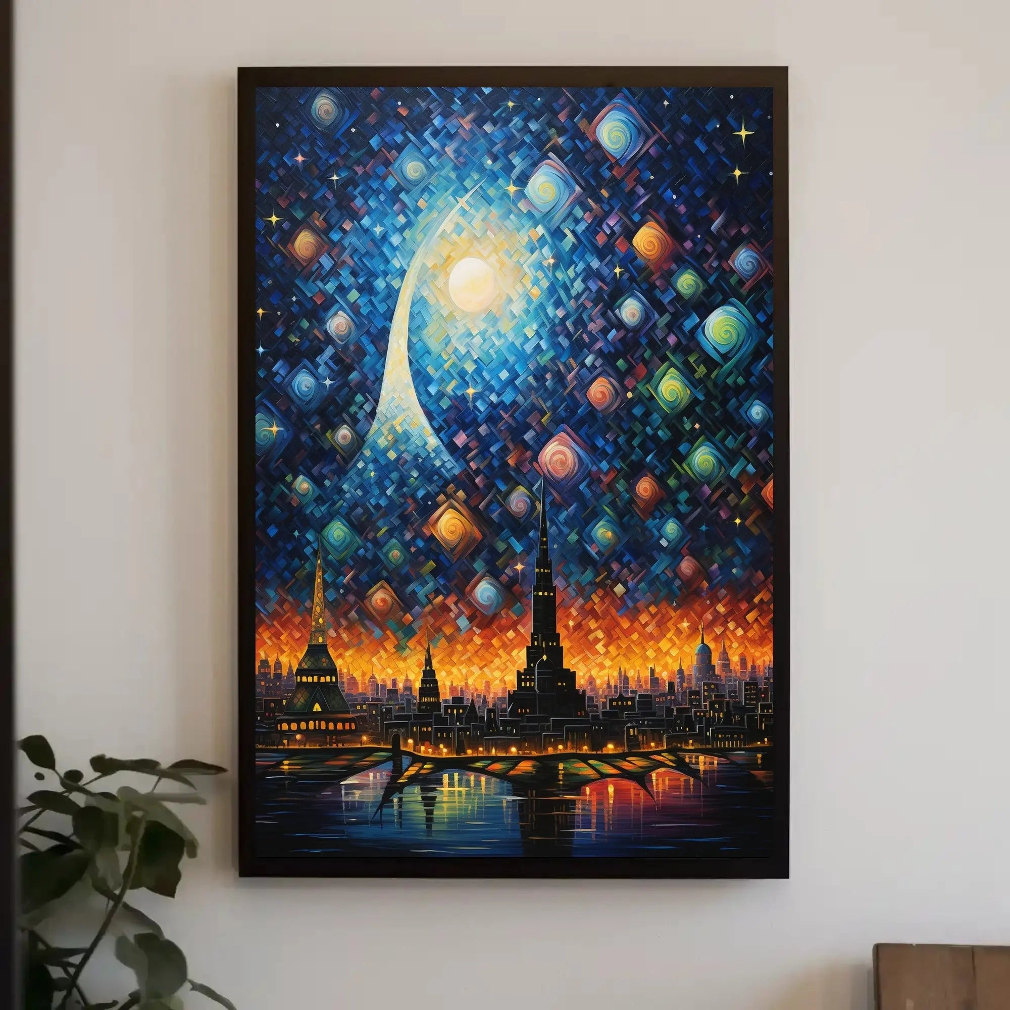 Futuristic Cityscape with Cosmic Sky - Abstract Artistic Poster PosterGoat