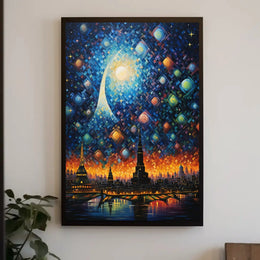 Futuristic Cityscape with Cosmic Sky - Abstract Artistic Poster PosterGoat