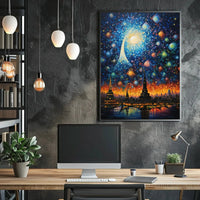 Futuristic Cityscape with Cosmic Sky - Abstract Artistic Poster PosterGoat