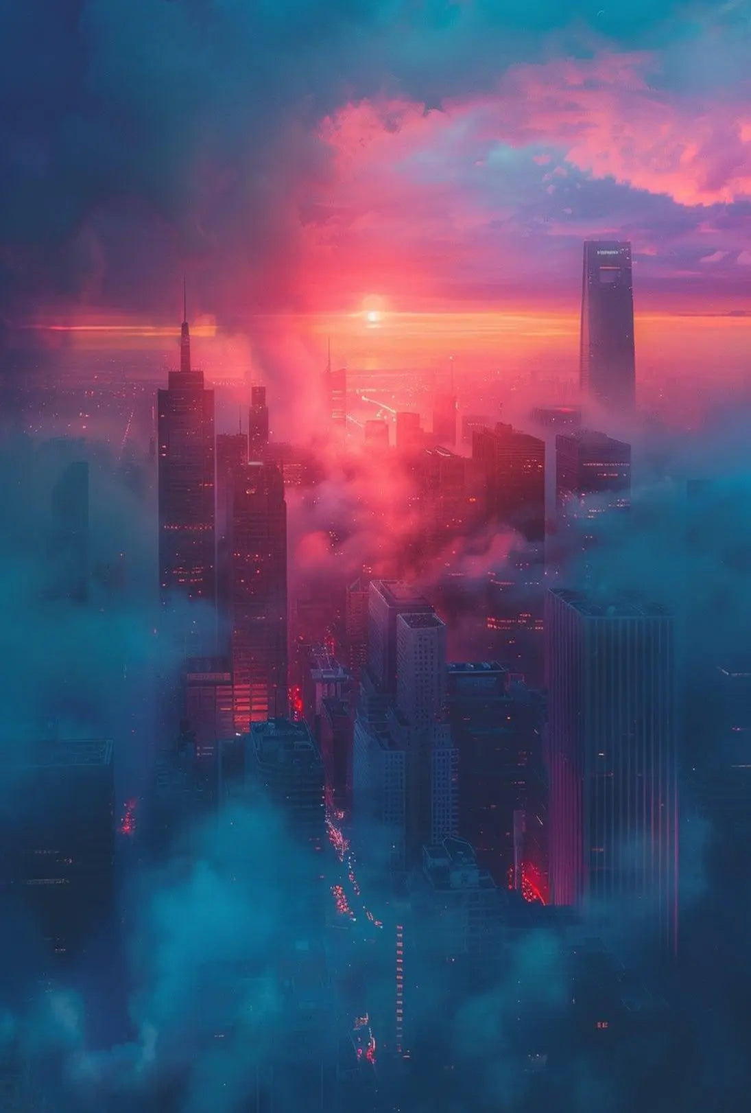 Futuristic Cityscape with Dreamlike Vibes: Futuristic Sci-Fi Poster PosterGoat