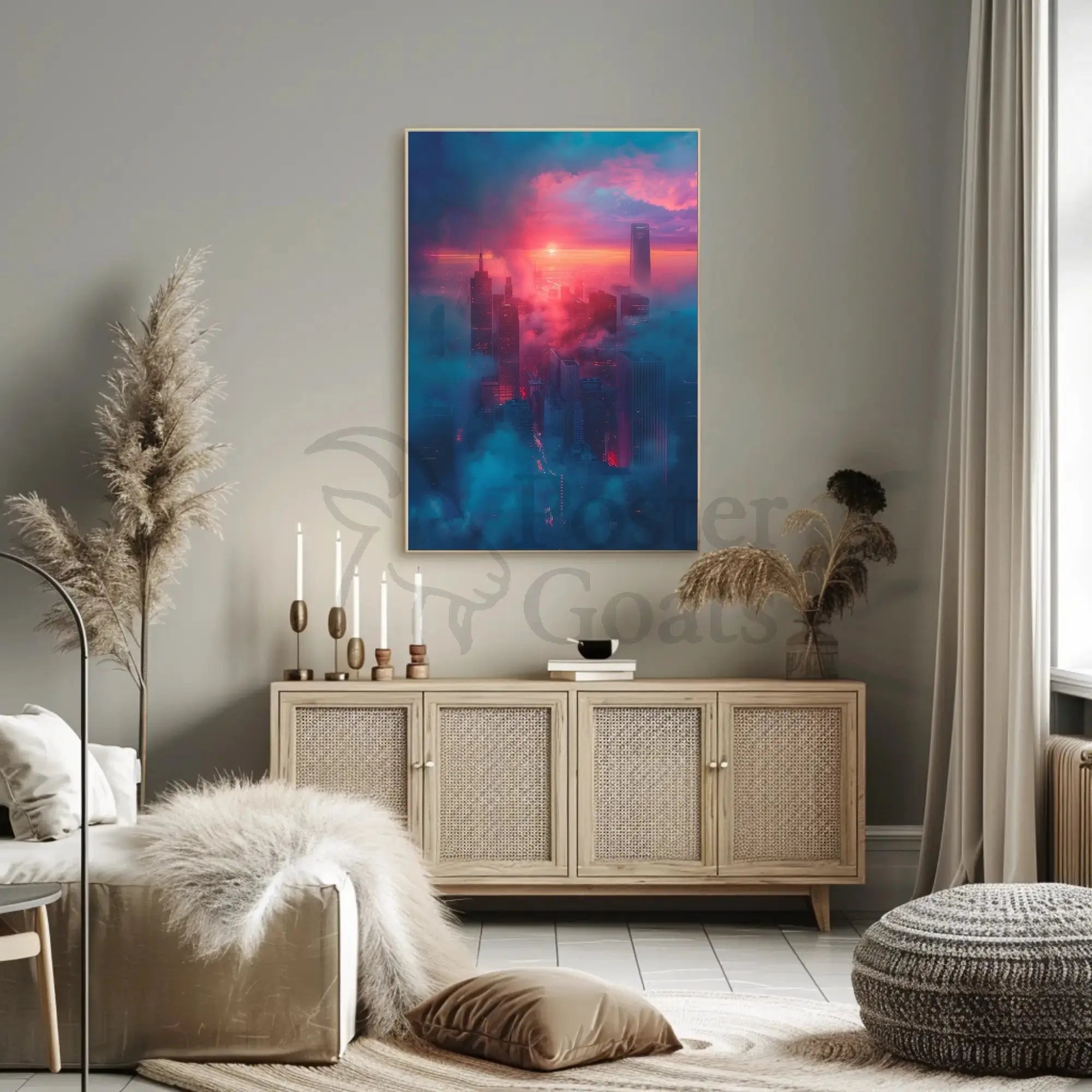Futuristic Cityscape with Dreamlike Vibes: Futuristic Sci-Fi Poster PosterGoat