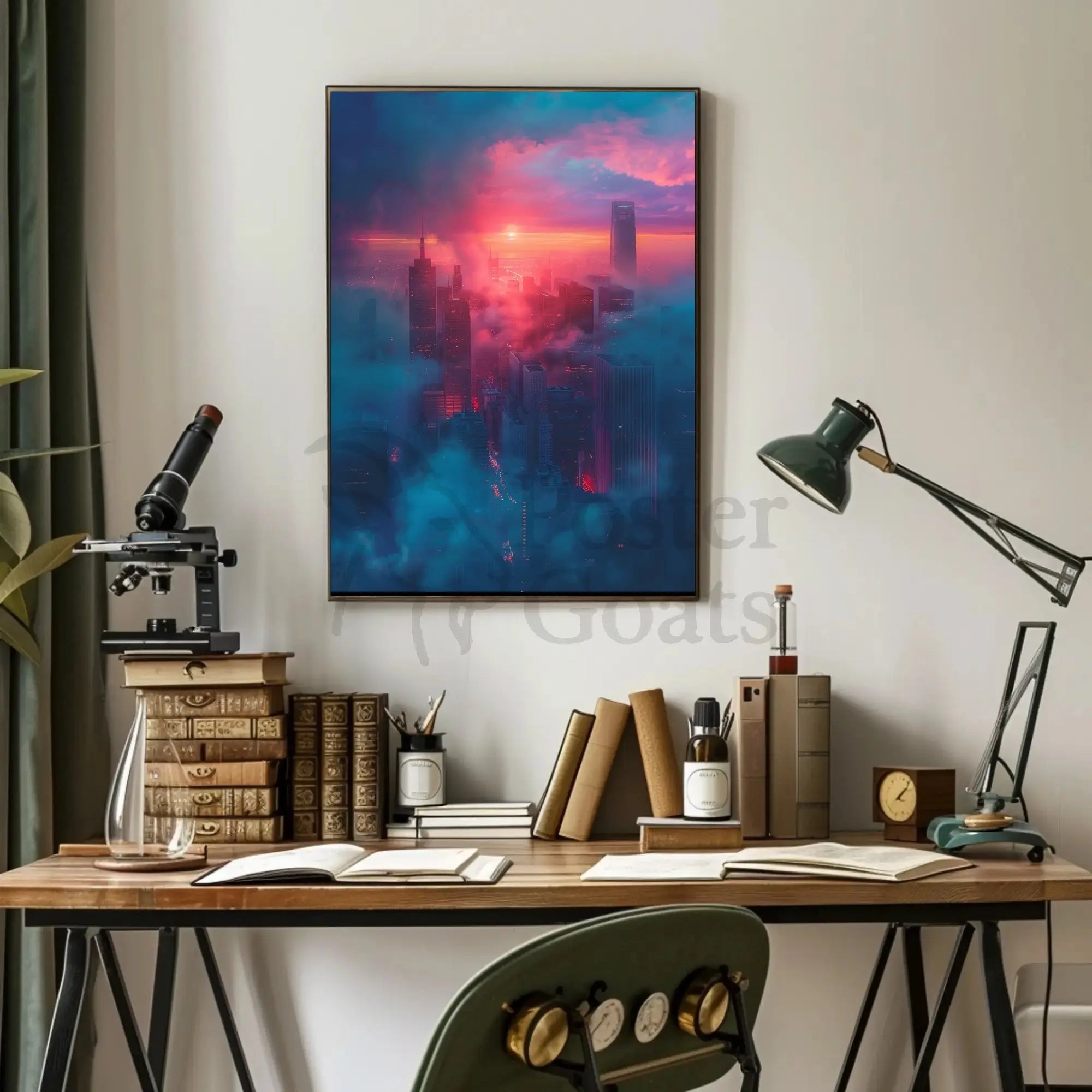Futuristic Cityscape with Dreamlike Vibes: Futuristic Sci-Fi Poster PosterGoat