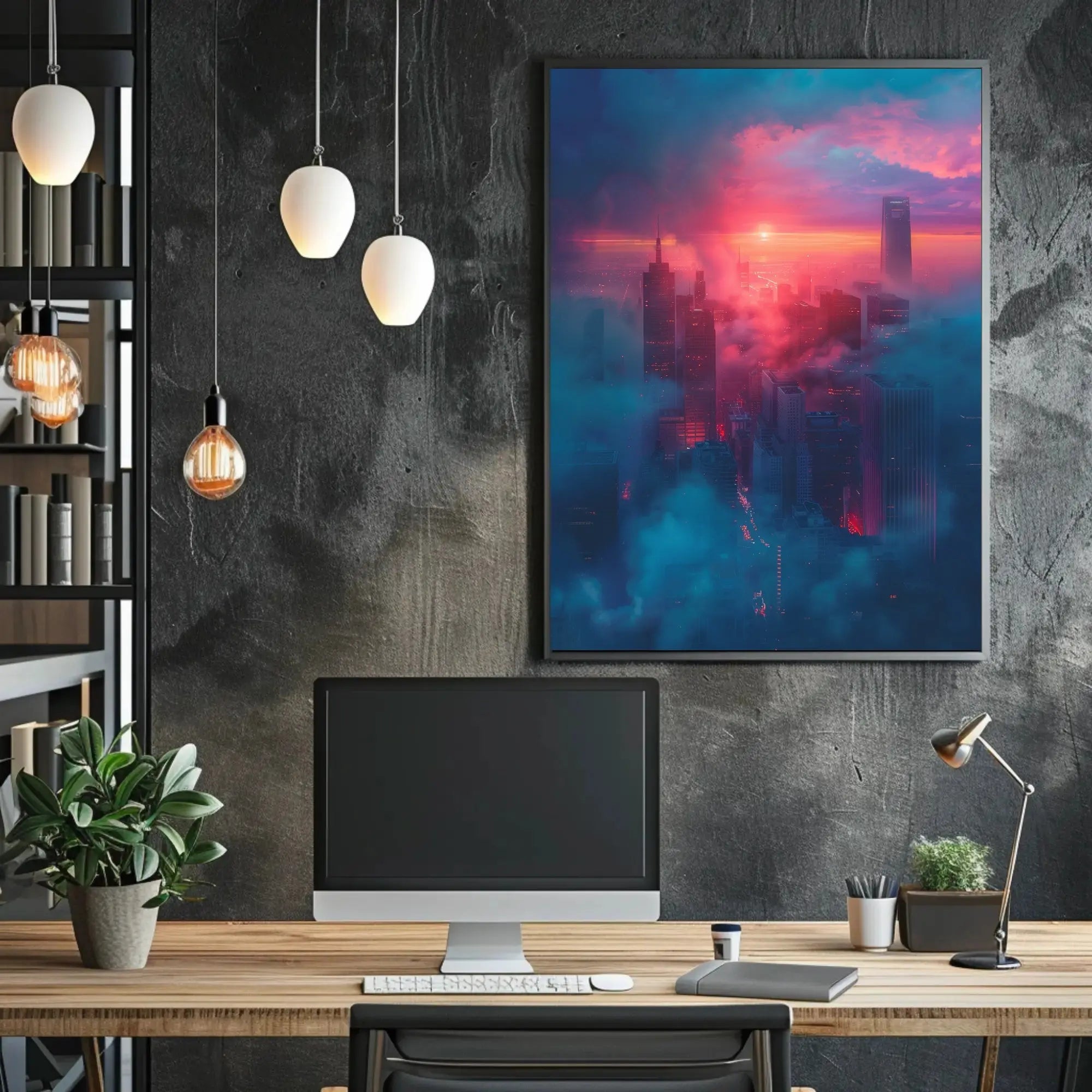 Futuristic Cityscape with Dreamlike Vibes: Futuristic Sci-Fi Poster PosterGoat