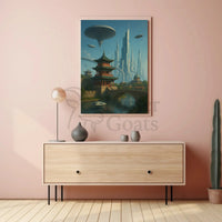 Futuristic Cityscape with Eastern Architecture Sci-Fi Poster PosterGoat
