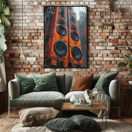 Futuristic Cityscape with Towering Speakers Sci-Fi Poster PosterGoat