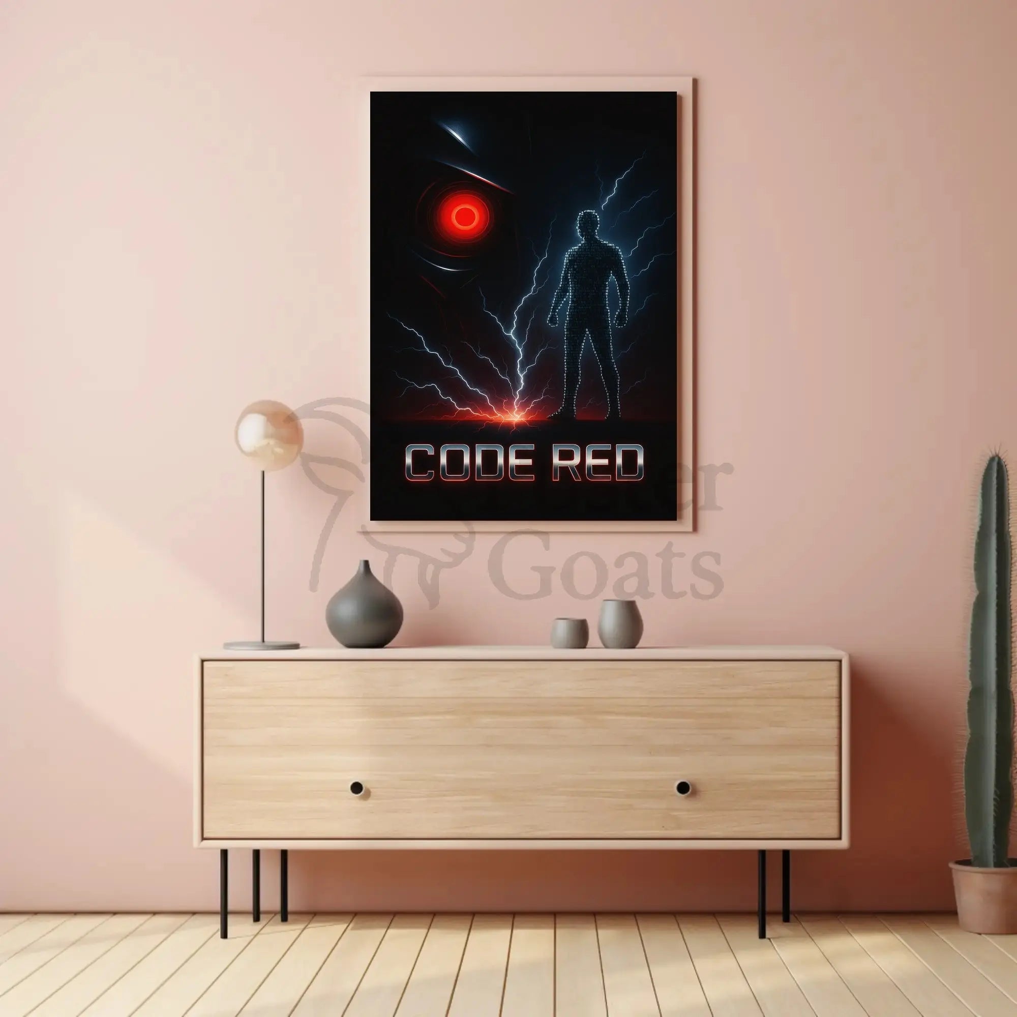 Futuristic Cybernetic CODE RED Sci-Fi Poster PosterGoat