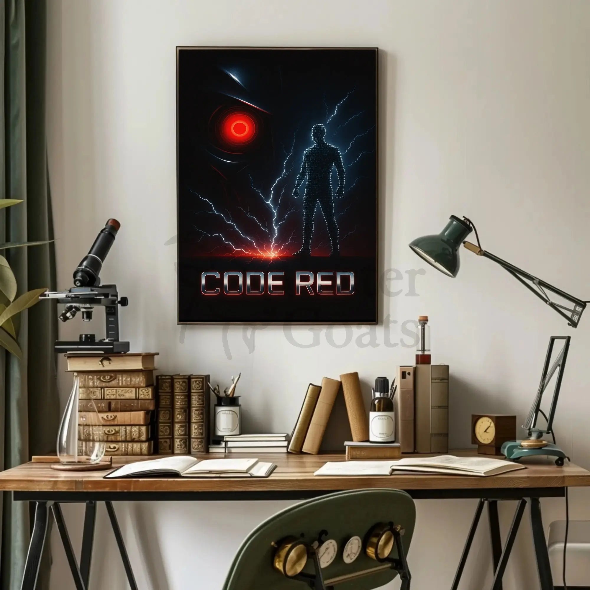Futuristic Cybernetic CODE RED Sci-Fi Poster PosterGoat