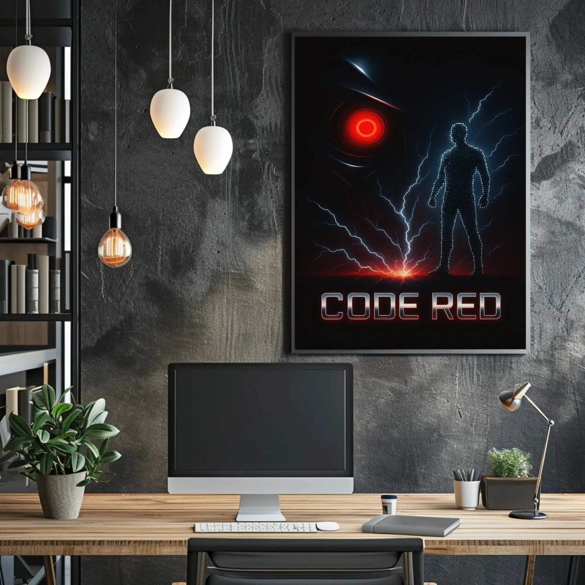 Futuristic Cybernetic CODE RED Sci-Fi Poster PosterGoat