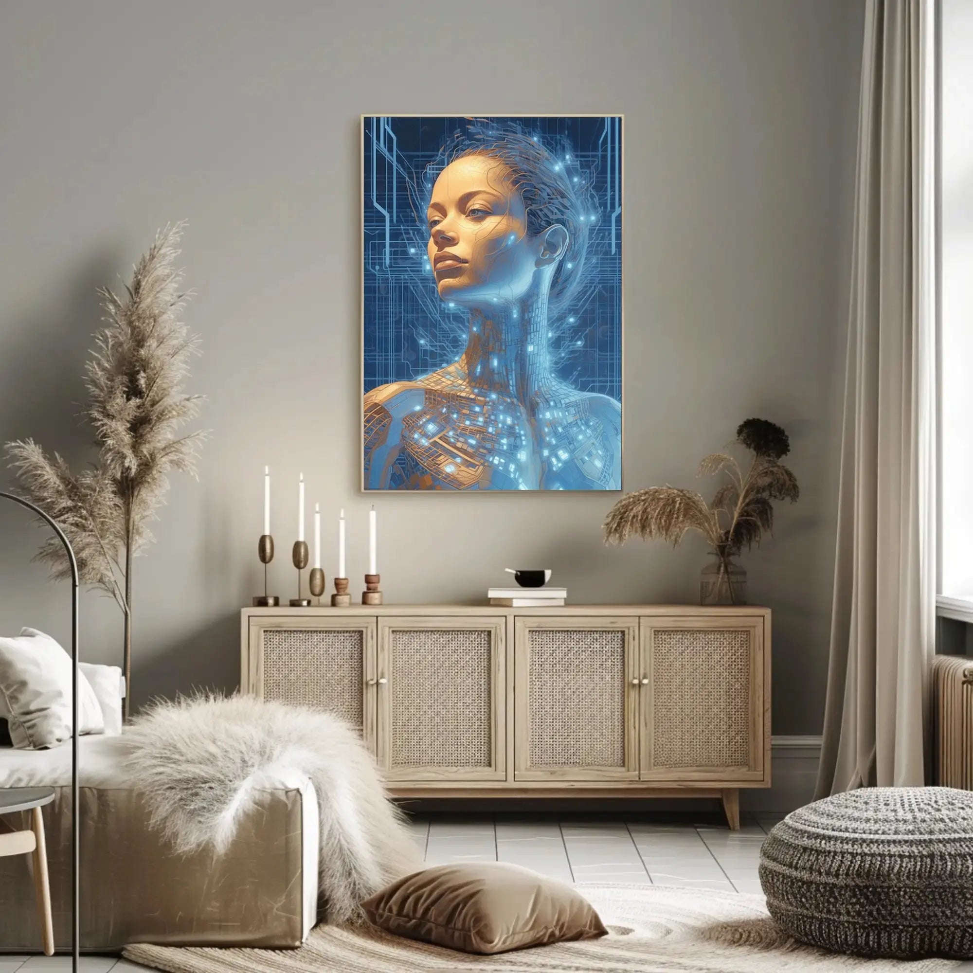 Futuristic Cybernetic Human Figure Futuristic Sci-Fi Poster PosterGoat