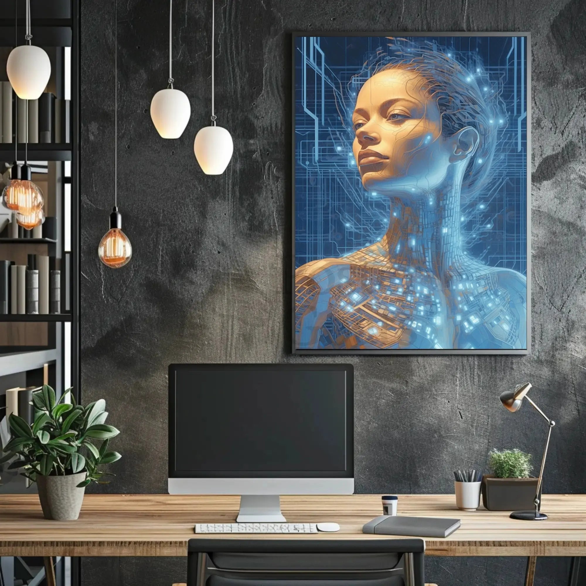 Futuristic Cybernetic Human Figure Futuristic Sci-Fi Poster PosterGoat