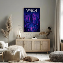 Futuristic Cyberpunk Cityscape Art Print Futuristic Sci-Fi Poster PosterGoat