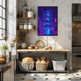 Futuristic Cyberpunk Cityscape with East Asian Elements Poster PosterGoat