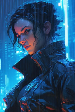 Futuristic Cyberpunk Cityscape with Neon Lights Sci-Fi Poster PosterGoat